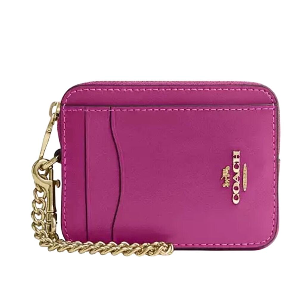 Coach Zip Card Case Fuschia Suede NWT